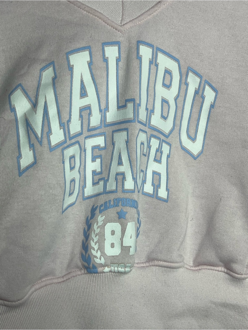Fashion Nova Light Pink Malibu Beach Cropped Pullover with Light Blue Print